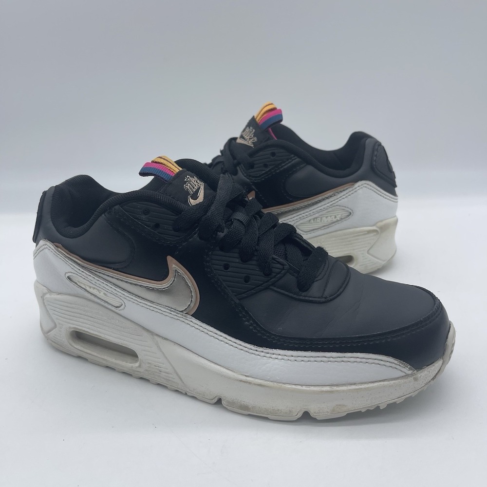 Nike DJ0414-001 Air‎ Max 90 LTR Youth Size 6.5Y Shoes 'Off Noir Metallic Pewter'